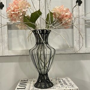 Large Clear Vase Metal Accents Beautiful One of a Kind Flower Centerpiece